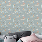 Papel De Parede Carrinho Infantil Azul Animais Quarto Menino