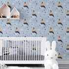 Papel De Parede Carrinho Infantil Ursinho Aquarela Azul Quart