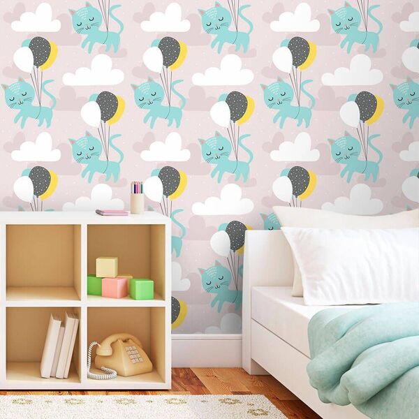 Papel De Parede Cats Ballon - 0 50 X 3 00 Metros