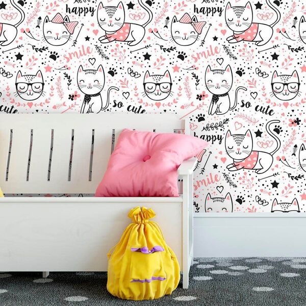 Papel De Parede Cats Ilustra - 0 50 X 3 00 Metros