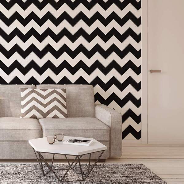 Papel De Parede Chevron Preto E Branco-60x300cm