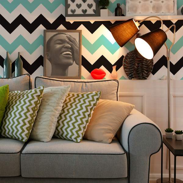 Papel De Parede Chevron Preto E Verde-60x300cm