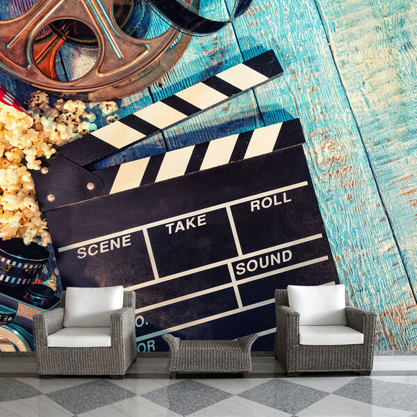 Papel De Parede Cinema Madeira Pipoca Sala Painel - 178pcp
