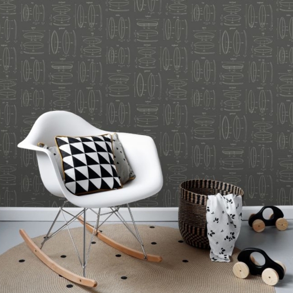 Papel De Parede Cinza Escuro Estampa de Prancha Surf 4m²