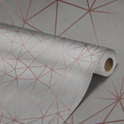 Papel De Parede Cinzento Fio Rosé Geomético Auto Colante 12m