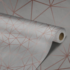 Papel De Parede Cinzento Fio Rosé Geomético Auto Colante 6m