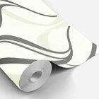 Papel De Parede Com Fundo Cinza E Detalhes Em Arabescos Nude