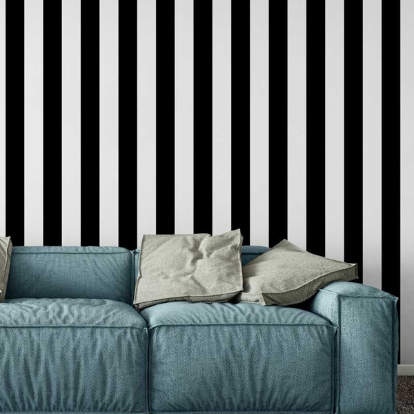 Papel De Parede Com Listras Preta E Branca Com 9 Cm + Kit Apl