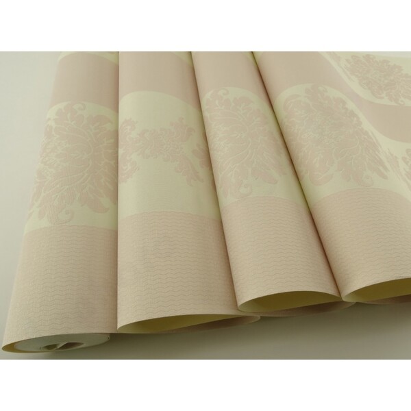 Papel De Parede - Creme Com Detalhes Rosa - Rolo Com 10m X 53