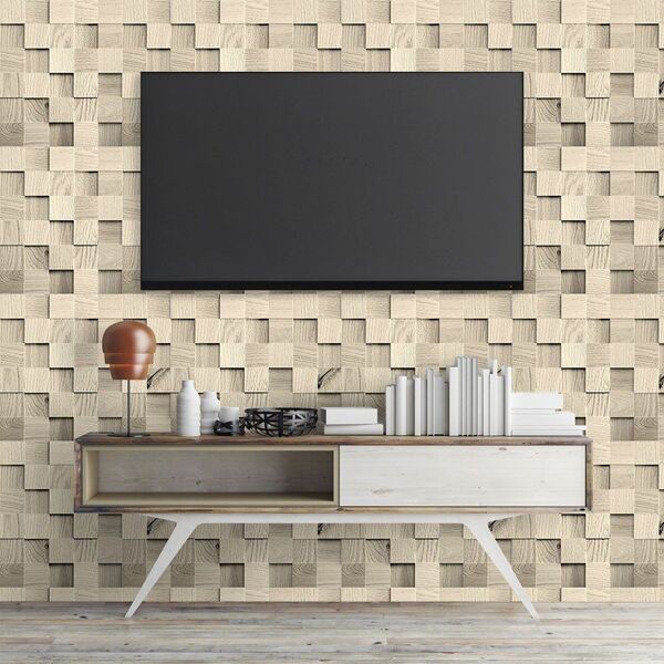 Papel De Parede Cubos De Madeira - 0 50 X 2 50 Metros