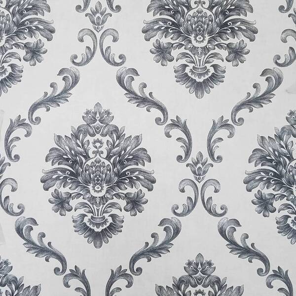 Papel De Parede Damask Off White Com Grafite