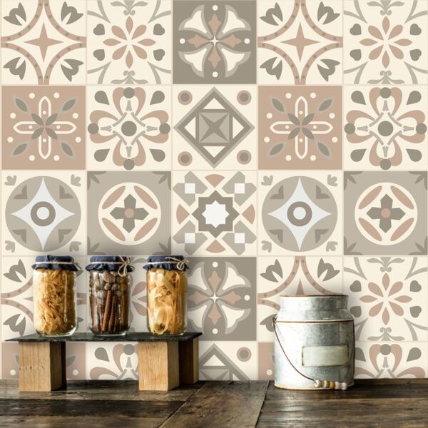 Papel De Parede De Azulejo Hidráulico Bege E Marrom