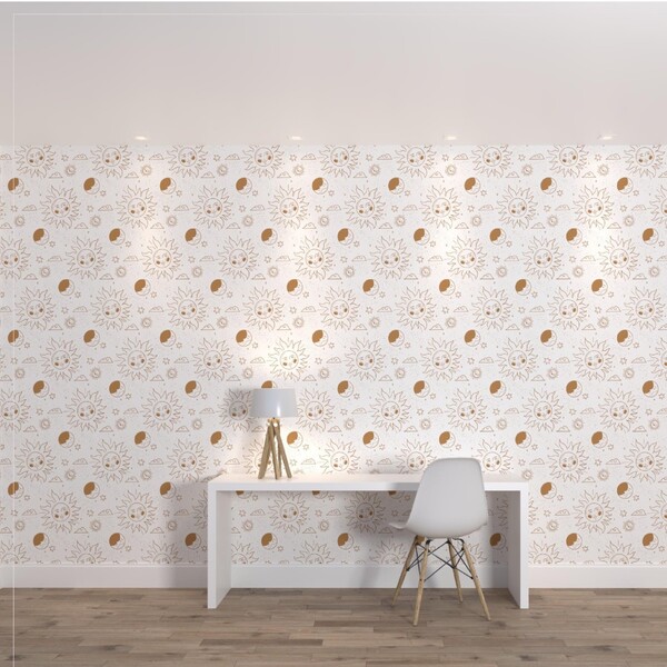 Papel de Parede de Poliéster e PVC Astrologia Off-White 3,5x1m Muse