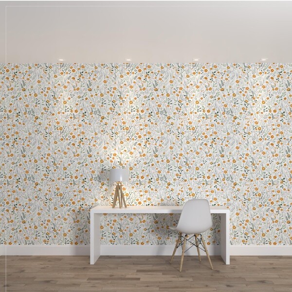 Papel de Parede de Poliéster e PVC Floral Branco 3,5x1m Muse