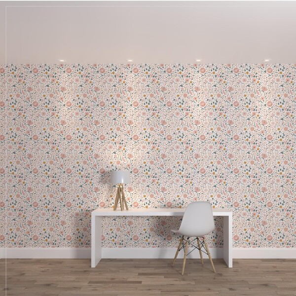 Papel de Parede de Poliéster e PVC Floral Rosa 1,7x1m Muse