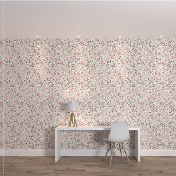 Papel de Parede de Poliéster e PVC Floral Rosa 2,9x1m Muse