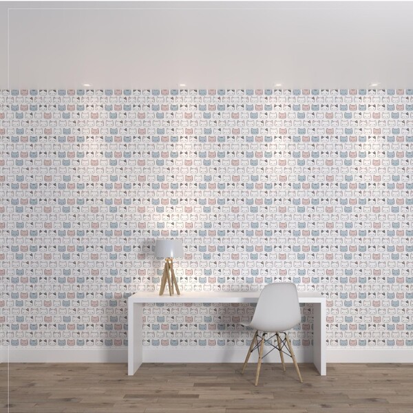 Papel de Parede de Poliéster e PVC Gato Branco 1,7x1m Muse