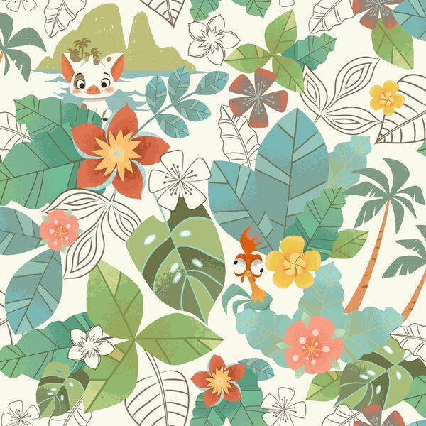 Papel De Parede Disney Moana Floral Verde Di0995 A - Rolo Fec