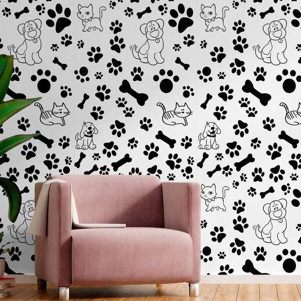 Papel De Parede Dogs E Cat Patas E Ossinhos Pb-60x300cm
