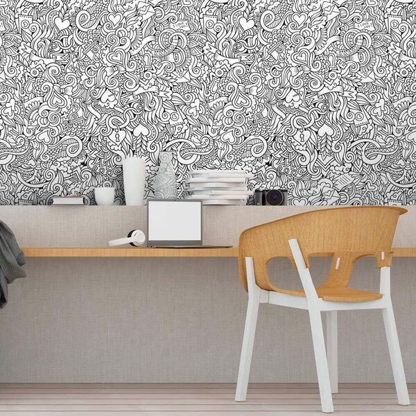 Papel De Parede Doodle - 0 50 X 2 50 Metros