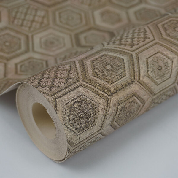 Papel De Parede Dourado Geométrico Efeito 3D Textura em Linho