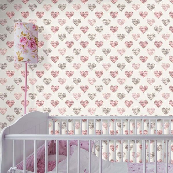 Papel De Parede Drawn Hearts - 0 50 X 2 50 Metros