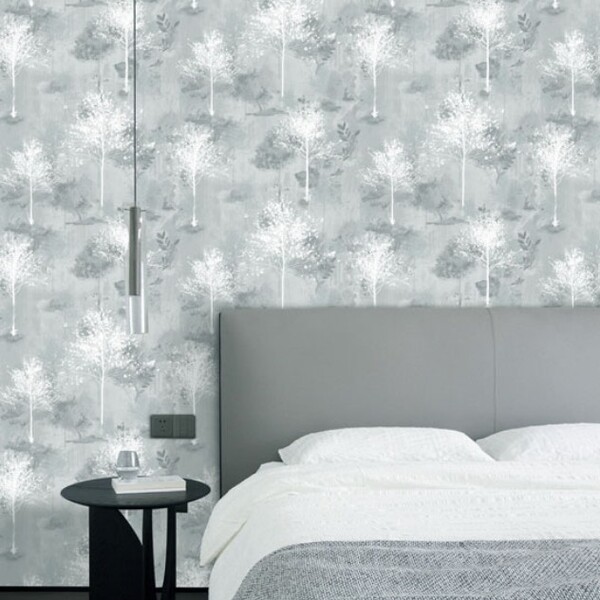 Papel De Parede Edantex Avalon 2 - Árvores Cinza (leve Brilho
