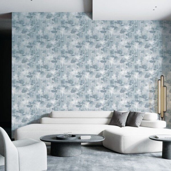 Papel De Parede Edantex Avalon 2 - Árvores Cinza Azulado (com