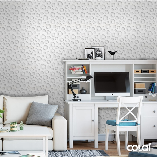Papel De Parede Efeito Gesso 3d Geométrico Círculo 1 15m