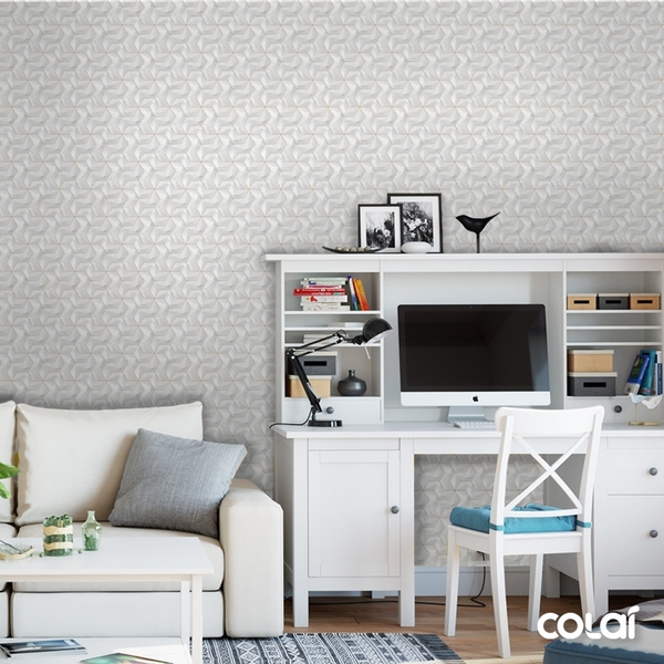 Papel De Parede Efeito Gesso 3d Geométrico Fio Gold 15m