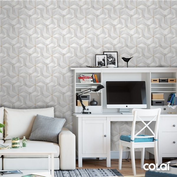 Papel De Parede Efeito Gesso 3d Geométrico Fio Gold 1 12m