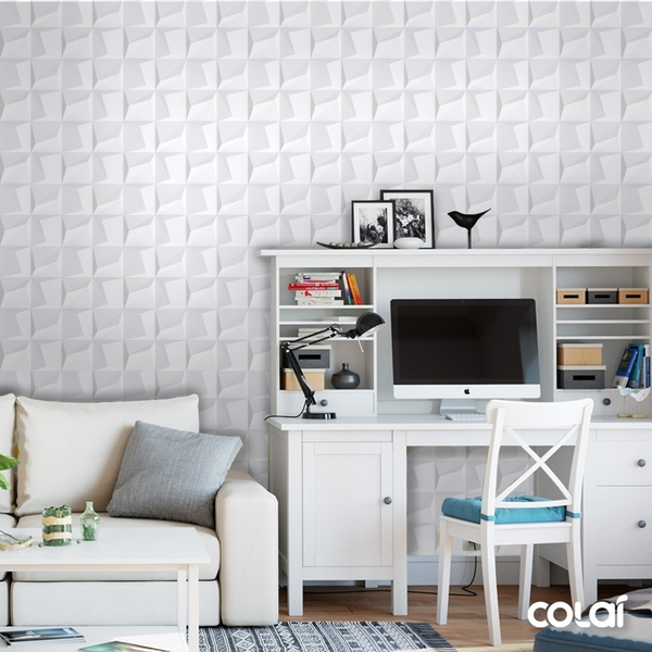 Papel De Parede Efeito Gesso 3d Geométrico Pastilha 1 15m