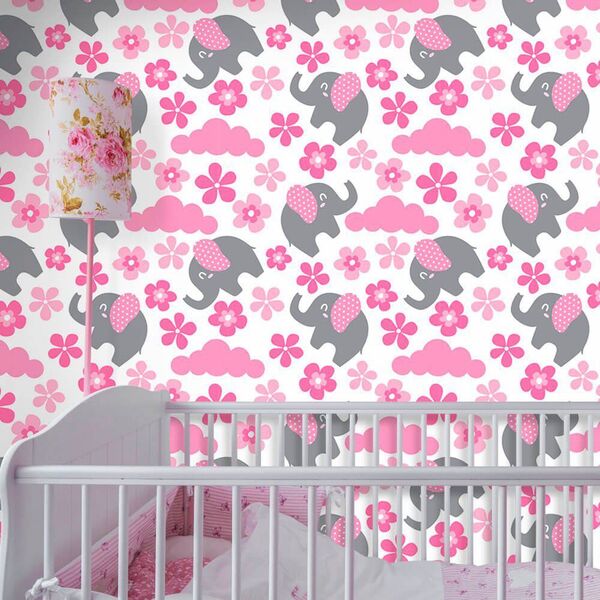 Papel De Parede Elefante Flores - 0 50 X 2 50 Metros