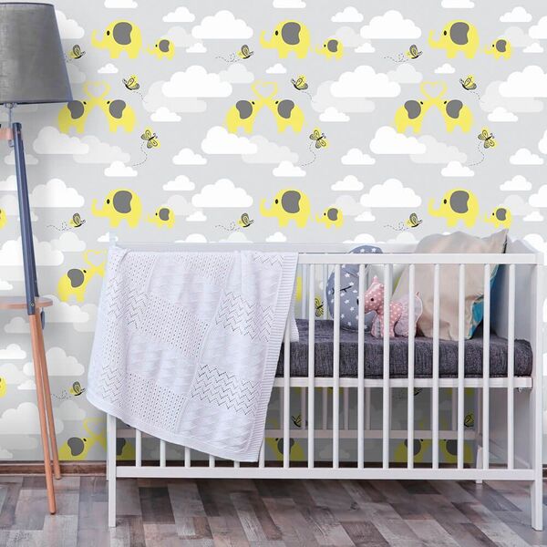 Papel De Parede Elefantes Nas Nuvens Clean - 0 50 X 3 00 Metr