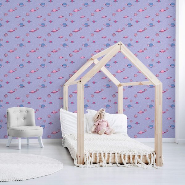 Papel De Parede Espaço Planetas Para Quarto Menina 57x270cm