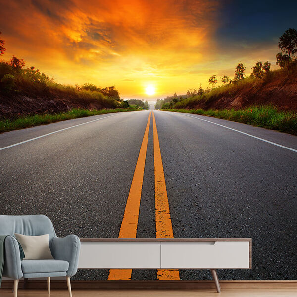 Papel De Parede Estrada Rodovia Paisagem Sala Adesivo - 147pcm