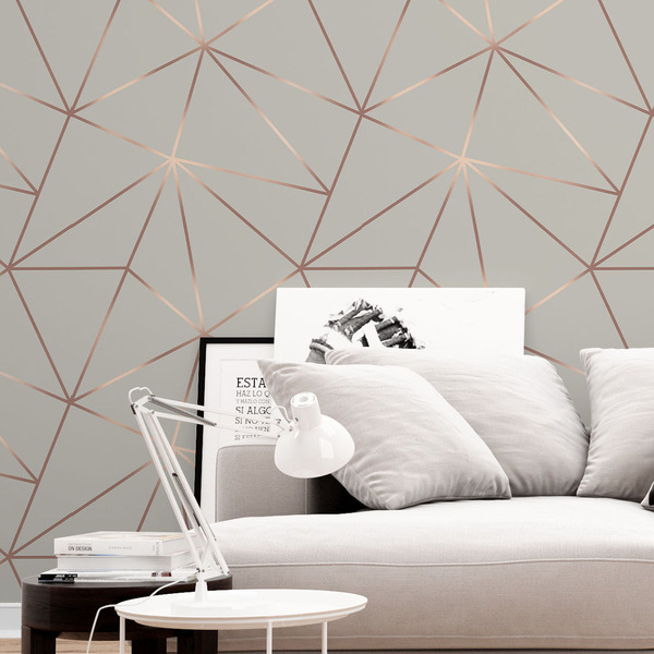 Papel De Parede Fendi Cinza Rosê Dourado Para Sala Quarto 9m