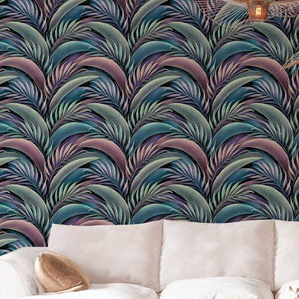 Papel De Parede Flor Rendada Com Palmeira Colorida 3m