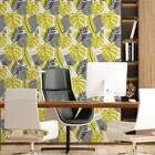 Papel De Parede Floral Cinza E Amarelo-60x300cm