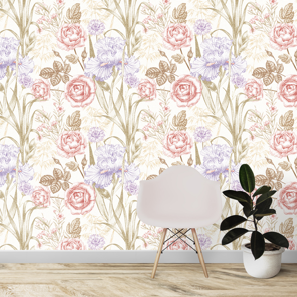 Papel De Parede Floral Fundo Branco Detalhes Coloridos 2,50m