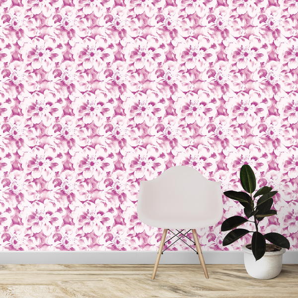 Papel De Parede Floral Fundo Branco E Detalhes Em Roxo 10,0m