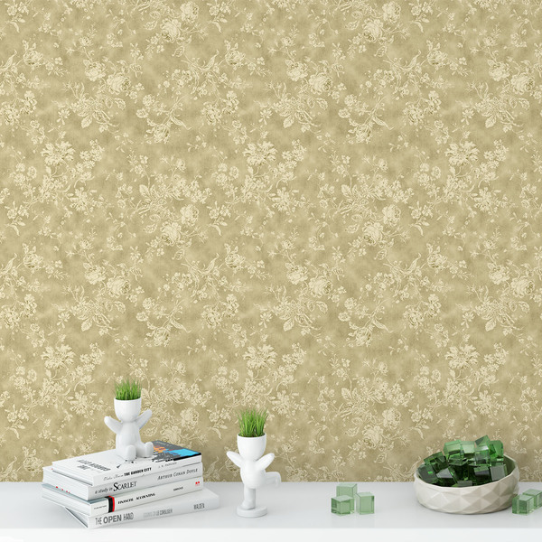Papel De Parede Floral Fundo Marrom Detalhes Em Branco 3,50m