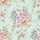 Papel De Parede Floral Rosas Roxa Lavável Fundo Verde Marinho