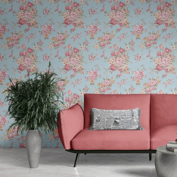 Papel De Parede Flores Com Fundo Verde Autocolante 3mx40cm