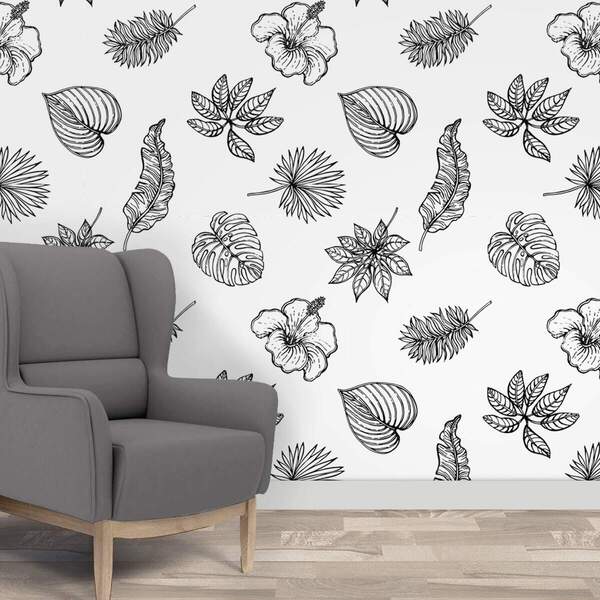 Papel De Parede Flores Preto E Branco 01-60x300cm