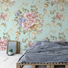 Papel De Parede Flores Rosas E Roxa Com Fundo Verde Marinho +