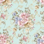 Papel De Parede Flores Rosas E Roxa Com Fundo Verde Marinho A