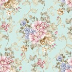 Papel De Parede Flores Rosas E Roxas Fundo Verde Marinho 10m