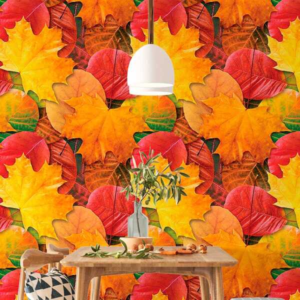 Papel De Parede Folhas Secas Do Outono Colorido Lavável 15m