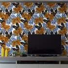 Papel De Parede Folhas Tropicais Laranja E Azul-60x300cm